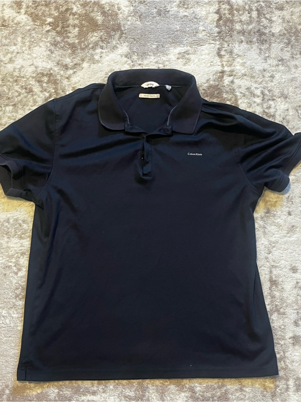 Calvin Klein Mens Large Short Sleeve Liquid Touch Polo Shirt Black Solid CK